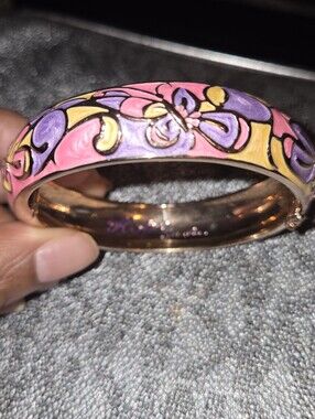 The Bradford Exchange Pink, Purple & Yellow Floral Enamel HOPE Bangle Bracelet